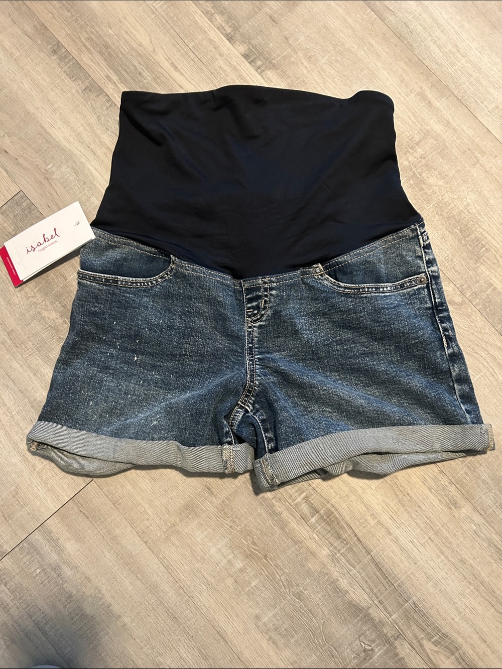 Isabel Maternity Dark Blue Denim Roll-Cuff Shorts with Navy Belly Panel Sz 2